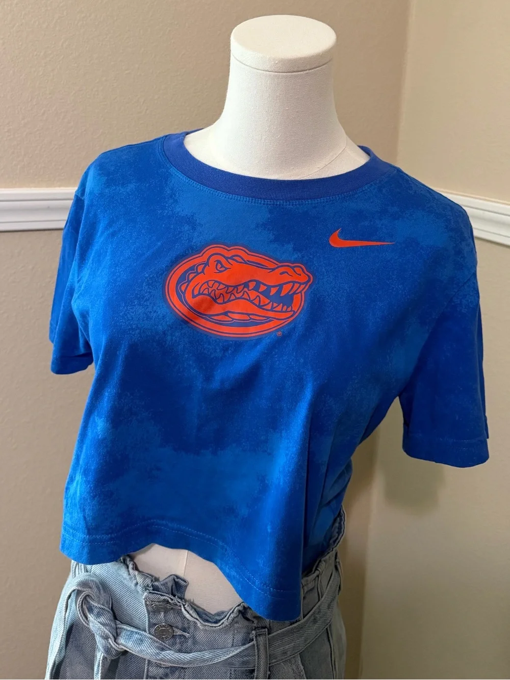 Nike Royal Blue Cropped Tee with Orange Gators Logo